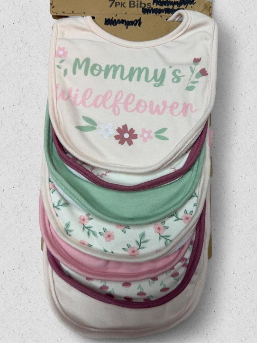 Wildflowers Baby Bib Set - Pink, Green & Cream Floral 7-Pack
